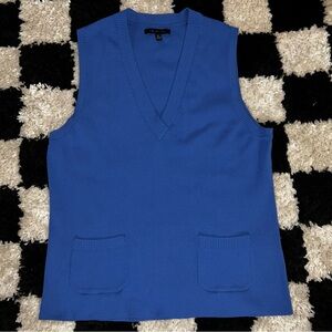 Twinhill Women’s Blue Sweater Vest Size M Poetcore Preppy Deep V-Neck Pockets